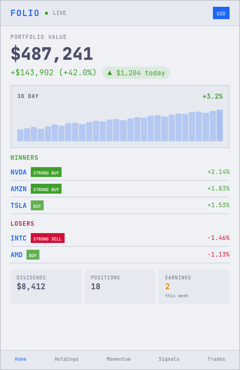 FOLIO mobile home screen